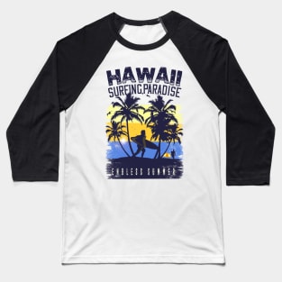 Hawaii surfing paradise endless summer ,Surfing Hawaii  Vacation Palm Trees Tropical Baseball T-Shirt